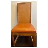 Upholstered Dining Chair with Brown Leather and Wood Frame