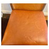 Upholstered Dining Chair with Brown Leather and Wood Frame