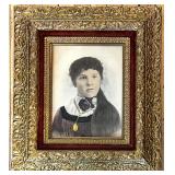 Victorian Portrait of Susan Corrigan in Ornate Gold Gilt Frame