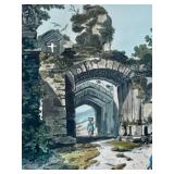 Framed Hand-Colored Engraving Dudley Castle Gate with Figures