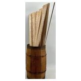 Vintage Wooden Barrel with Collection of Yardsticks and Rulers