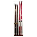 Lot of 6 Pairs Vintage Cross Country Skis and 2 set of Poles Mixed Brands