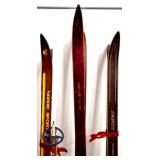 Lot of 6 Pairs Vintage Cross Country Skis and 2 set of Poles Mixed Brands