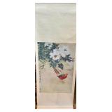 Chinese Hanging Scroll with Bird and Floral Art, Signed and Stamped