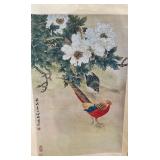 Chinese Hanging Scroll with Bird and Floral Art, Signed and Stamped