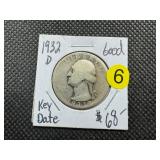 Key Date 1932-D Washington Quarter Marked Good when Purchased PCGS price for a G is $80