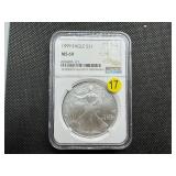 1999 1 Oz. Silver American Eagle NGC MS69 - NGC Price Guide is $75