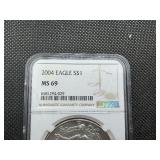 2004 1 Oz. Silver American Eagle NGC MS69 - NGC Price Guide is $65