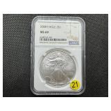 2008 1 Oz. Silver American Eagle NGC MS69