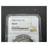 2008 1 Oz. Silver American Eagle NGC MS69