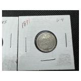 Two Seated Liberty Dimes - 1875 Marked XF and 1891 Marked G-4 - Greysheet Wholesale Value for Both is $36