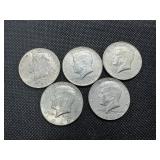 Five 40% Silver 1969 Kennedy Half Dollars