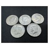 Five 40% Silver 1969 Kennedy Half Dollars