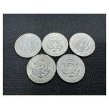 Five 40% Silver 1969 Kennedy Half Dollars