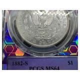 1882-S Morgan Silver Dollar PCGS MS64 Purple Trader Bea Holder- PCGS Price Guide is $125