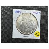 1887 Morgan Silver Dollar Marked 64+ When Purchased - Nice Mint Luster!!