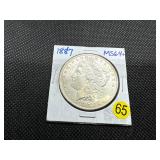 1887 Morgan Silver Dollar Marked 64+ When Purchased - Nice Mint Luster!!