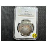 1887 Morgan Silver Dollar NGC MS62 - Rainbow Orange and Blue Toned!!