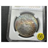 1887 Morgan Silver Dollar NGC MS62 - Rainbow Orange and Blue Toned!!