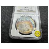 1887 Morgan Silver Dollar NGC MS62 - Rainbow Orange and Blue Toned!!