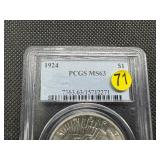 1924 Peace Silver Dollar PCGS MS63 - PCGS Price Guide is $80