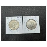 Two 90% Silver Kennedy Half Dollars - 1964 and 1964-D Both Marked AU 55 When Purchased