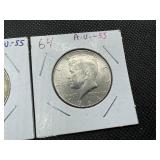 Two 90% Silver Kennedy Half Dollars - 1964 and 1964-D Both Marked AU 55 When Purchased
