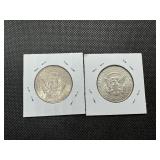 Two 90% Silver Kennedy Half Dollars - 1964 and 1964-D Both Marked AU 55 When Purchased