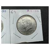 Two 90% Silver Kennedy Half Dollars - 1964 and 1964-D Both Marked AU 50 When Purchased