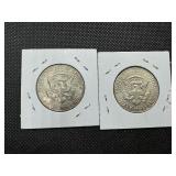Two 90% Silver Kennedy Half Dollars - 1964 and 1964-D Both Marked AU 50 When Purchased