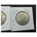 Two 90% Silver Kennedy Half Dollars - 1964 and 1964-D Both Marked AU 50 When Purchased