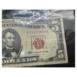 1963 Series Red Seal Five Dollar Bill