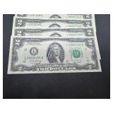 Five Sequential Two Dollar Bills