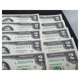 Ten Sequential Two Dollar Bills