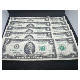 Ten Sequential Two Dollar Bills