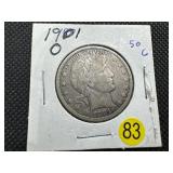 1901-O Silver Barber Half Dollar