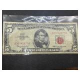 1963 Red Seal Five Dollar Bill