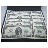 Ten Sequential Two Dollar Bills