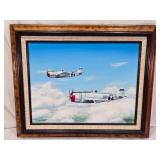 Vintage Framed Aviation Painting by Mel Brown featuring two P-47D Thunderbolt aircraft from the 61st Fighter Squadron, 56th Fighter Group of the 8th Air Force