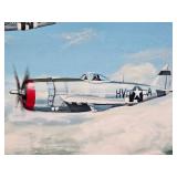 Vintage Framed Aviation Painting by Mel Brown featuring two P-47D Thunderbolt aircraft from the 61st Fighter Squadron, 56th Fighter Group of the 8th Air Force