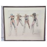 Oil and Pencil John Dawson Framed Sketch of Four Abstract Figures in Motion - Approx. 29" x 24 1/2"