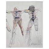 Oil and Pencil John Dawson Framed Sketch of Four Abstract Figures in Motion - Approx. 29" x 24 1/2"