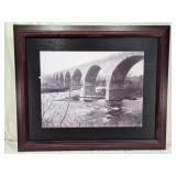 Framed Black and White Bridge Photo of The Stone Arch Bridge in the 1890s over the Mississippi Near St. Anthony Falls - approximately 35 inches wide and 29 inches tall