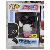 Funko Pop Vinyl Figures Collection Happy Gilmore (#890), Otto from Happy Gilmore (#892), and a Hot Topic exclusive Flocked Penguin with Cocktail from Billy Madison (#899)
