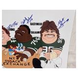 New York Jets "N.Y. S(t)ack Exchange" Signed Cartoon Print Klecko, Lyons, Salaam, and Gastineau numbered 31/100