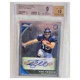 RARE! Tim Tebow Rookie 2010 Topps Chrome Auto #C100 Beckett Graded Card 9, Auto 10 - Denver Broncos Football Card