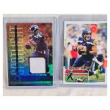 Lot of 2 Russell Wilson Football Cards including Panini Illusions Memorabilia Patch 1/100 and Onestar Gum Company #3