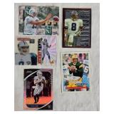 Lot of 5 Football Cards Featuring Troy Aikman Finest, Brett Favre, Dan Marino, and Derek Carr. Includes holographic and vintage styles.