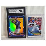 Lot of 2 Russell Wilson Baseball Cards including 2018 Bowman Chrome Prospects Blue Refractor Numbered 106/150 SGC Graded 10 and Topps Pro Debut.