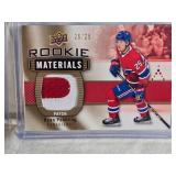 Lot of 2 Ryan Poehling Rookie Hockey Cards Including Upper Deck Rookie Materials Patch and Chronology Rookie Montreal Canadiens Numbered 2/3